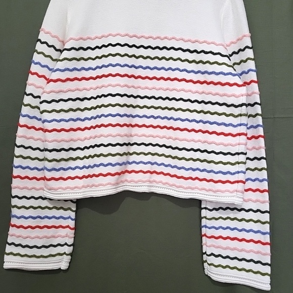 Unworn La Ligne Wool Striped Cotton Collarless Cardigan in White & Multi - Picture 7 of 9
